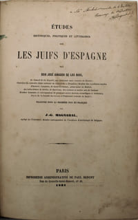 Études historiques , politiques et littéraires sur les juifs d'Espagne.