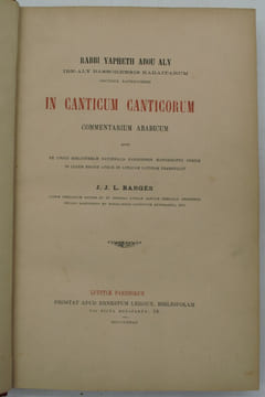 In canticum canticorum commentarium arabicum quod ex unico bibliothecae nationalis parisiensis manuscripto codice in lucem edidit atque in linguam ...