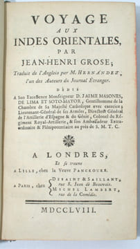 Voyage aux Indes Orientales; Traduit de l'Anglois par M. Hernandez, l'un des auteurs du Journal Etranger
. GROSE , Jean Henri
