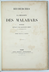 Recherches sur la religion des Malabars: ouvrage extrait d'un manuscrit inédit de la Bibliothèque royale. 