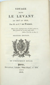 "Charles Barimore suivi des oeuvres inédites: Le quaker de Philadelphie ,Romances dont "sans la nommer , chant provençal." & en deuxième partie de ce volume: "Voyage dans le Levant en 1817-1818 par M.le Cte de Forbin. Seconde édition.