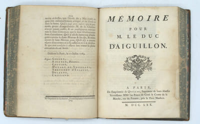 Mémoire a consulter, et consultation pour M. le duc d'Aiguillon, suivi de Mémoire à consulter pour le Sieur Clémenceau… contre la dame Moreau & son fils, suivi de Mémoire pour M. le duc d'Aiguillon .
