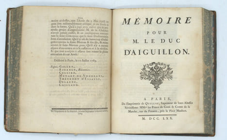 Mémoire a consulter, et consultation pour M. le duc d'Aiguillon, suivi de Mémoire à consulter pour le Sieur Clémenceau… contre la dame Moreau & son ...
