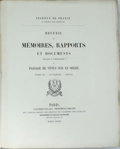 Recueil de Mémoires, Rapports et Documents relatifs a l'Observation du Passage de Venus Sur Le Soleil 