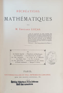 RECREATIONS MATHEMATIQUES. LUCAS EDOUARD