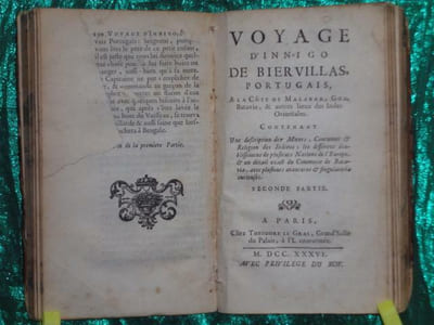 VOYAGE D INNIGO DE BIERVILLAS, PORTUGAIS, A LA COTE DE MALABAR, GOA, BATAVIA, & AUTRES LIEUX DES INDES ORIENTALES 