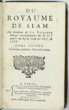 Du Royaume de Siam par Monsieur de La Loubère envoyé extraordinaire du Roy auprès du Roy de Siam en 1687 & 1688. 
. LA LOUBÈRE (Simon de)
