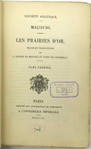 Les Prairies d'or (Murug al-dahab), Collections d'ouvrages orientaux publiés par la Société Asiatique
