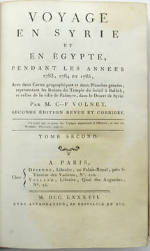 Voyage en Syrie et en Égypte, pendant les années 1783, 84 et 85.
. VOLNEY , Constantin-François de)