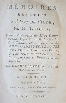 MEMOIRES RELATIFS A L'ETAT DE L'INDE. HASTINGS