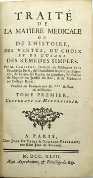 Traité de la Matière Médicale, ou De l'Histoire des Vertus, du Choix et de l'Usage des Remèdes Simples
. GEOFFROY, M. Etienne François