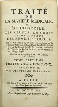 Traité de la Matière Médicale, ou De l'Histoire des Vertus, du Choix et de l'Usage des Remèdes Simples
. GEOFFROY, M. Etienne François