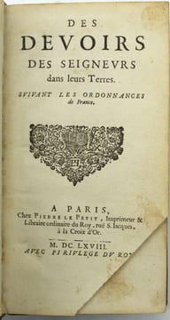 Des Devoirs des seigneurs dans leurs Terres. Suivant les ordonnances de France. 

. LUYNES (Charles Louis d'Albert, duc de), dit LAVAL. 

