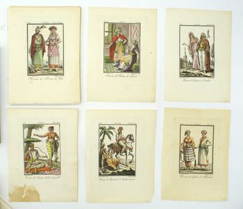 Voyages pittoresques dans les quatre parties du monde, ou troisième édition de l’Encyclopédie des voyages, Contenant les Costumes des principaux Peuples de l’Europe, de l’Asie, de l’Afrique, et des Sauvages de la mer du Sud ; gravés et coloriés avec soins. Suivis d’un Précis historiques sur les Mœurs de chaque Peuple. Planches Seules
