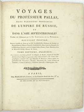 Voyage de M. P. S. Pallas, en différentes provinces de l’Empire de Russie et dans l’Asie septentrionale
. PALLAS (P. S.).