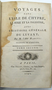 VOYAGES DANS L'ISLE DE CHYPRE, LA SYRIE ET LA PALESTINE, avec l'histoire générale du Levant.
. MARITI (Giovanni).