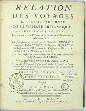 Relation des voyages entrepris par ordre de sa majesté britannique, …. et successivement exécutés par le Commodore Byron, le Capitaine Carteret, le ...