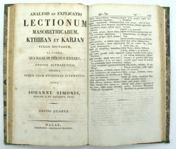 Vocabularium veteris testamenti hebraeo-chaldaicum ut cum bibliis hebraicis manualibus, suivi de Analysis et Explicatio Lectionum Masorethicarum Kthiban et Karjan…
