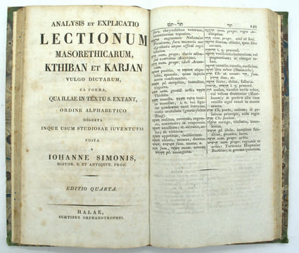 Vocabularium veteris testamenti hebraeo-chaldaicum ut cum bibliis hebraicis manualibus, suivi de Analysis et Explicatio Lectionum Masorethicarum ...