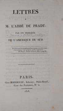 Lettres à M. l'Abbé de Pradt par un indigène de l'Amérique du Sud. jonama y belssola