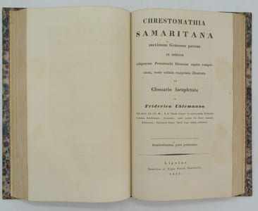 Institutiones linguae Samaritanae. Ex antiquissimis monumentis erutae et digestae, integris paradigmatum tabulis indicibusque adornatae ; quibus accedit Chrestomathia Samaritana maximam Geneseos partem et selecta reliquorum Pentateuchi librorum capita complectens, notis criticis exegeticis illustrata et Glossario locupletata