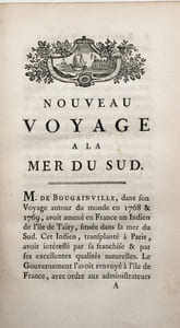 Nouveau voyage à la mer du sud commencé sous les ordres de M. MARION, chevalier de l’Ordre Royal & militaire de S. Louis, capitaine de brûlot ; & achevé, après la mort de cet Officier, sous ceux de M. le Chevalier Duclesmeur, garde de la Marine. Cette relation a été rédigée d’après les Plans & Journaux de M. CROZET. On a joint à ce voyage un Extrait de celui de M. De Surville dans les mêmes Parages.

