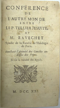 Conférence de l’autre Monde entre le P. Tellier et M. Ravechet, Suivi de Lettre du Roi du Portugal, qui ordonne le séquestre de tous les biens des ...