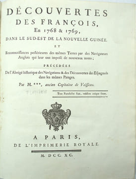 Découvertes des François, en 1768 et 1769, dans le Sud-Est de la Nouvelle Guinée.
. FLEURIEU (Charles-Pierre Claret de)