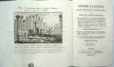 Voyage à Cayenne, dans les deux Amériques et chez les antropophages. Ouvrage orné de gravures ; contenant le tableau général des déportés, la vie et les causes de l'exil de l'auteur […] sur les îles Séchelles et les déportés de nivôse (an 8 et 9), sur la religion, le commerce et les mœurs des sauvages, des noirs, des créoles et des quakers. Seconde édition augmentée de notions historiques sur les antropophages […] 
