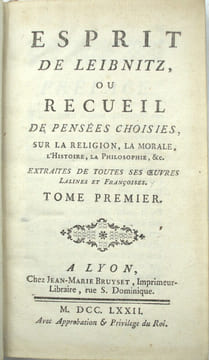 Esprit de Leibniz, ou recueil de pensées choisies….
. LEIBNIZ (Gottfried Wilhelm), EMERY (Jacques André, Éditeur)