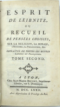 Esprit de Leibniz, ou recueil de pensées choisies….
. LEIBNIZ (Gottfried Wilhelm), EMERY (Jacques André, Éditeur)