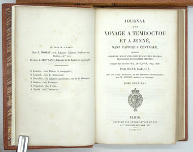 Journal d’un voyage à Tembouctou et à Jenné dans l’Afrique centrale, précédé d’observations faites chez les maures Brakna, les Nalous et d’autres peuples pendant les années 1824, 1825, 1826, 1827, 1828 Avec une carte itinéraire, et des remarques géographiques, par M Jomard, membre de l’institut

