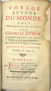 Voyage autour du monde, fait dans les années 1740, 41, 42, 43 & 44. Par George Anson ….