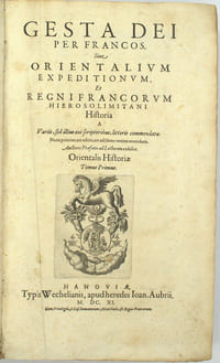 Orientalis Historiae Tomus Primus. Gesta dei Per Francos, Siue Orientalum Expeditionum, Et Regni Francorum Hierosolimitani […]. Orientalis Historiae Tomus Secundus. Liber Sectorum Fideliumcurcis. Super Terrae Sanctae recuperatione et conservations. Quo et Terrae Sanctae Historia ab Origine & Eiusdem vicinarumque Prouineiarum Geographica descriptio continetur. Cuius Auctor Marinus Sanutus dictus Torsellus Patricius Venetus. 
