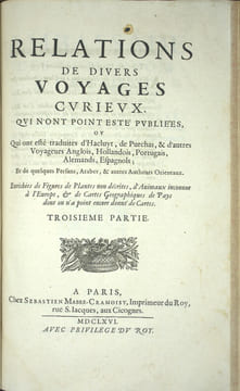 Relations de divers voyages curieux qui n'ont pas été publiées ou qui ont été traduites d'Hacluyt, de Purchas et d'autres voyageurs.
. THEVENOT ...