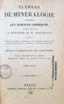 ELEMENTS DE MINERALOGIE APPLIQUEE AUX SCIENCES CHIMIQUES. GIRARDIN