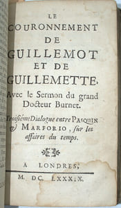 Le Cibisme. Premier dialogue entre Pasquin & Marforio sur les Affaires du temps suivi Le songe de Pasquin, ou le Bal de l'Europe, Second dialogue.... Suivi de Le couronnement de Guillemot et de Guillemette. Troisième dialogue... Suivi de Le festin de Guillemot. Quatrieme dialogue... Suivi de La chambre des comptes d’Innocent XI, dialogue entre Saint Pierre et le Pape…
