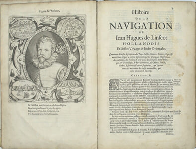 Histoire de la Navigation de Jean Hugues de Linschot aux Indes orientales, contenant diverses descriptions des lieux jusques à present descouverts par les Portugais…Avec les annotations du Docteur B. Paladanus… troixième édition augmentée
