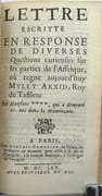 Histoire de Muley Arxid, roy de Tafilete, Fez, Maroc & Tarudent. Avec la relation d'un voyage fait en 1666 vers ce Prince, pour l'établissement du commerce en ses États. Et une lettre en réponse de diverses questions curieuses faites sur la religion, mœurs & coutumes de son pays.
 par FRÉJUS (Roland), Le GENDRE (Thomas)
 - Image 4