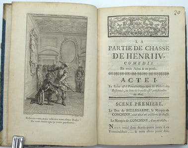 La Partie de chasse de Henri IV, comédie en trois actes & en prose, avec quatre estampes en taille-douce, d'après les dessins de M. Gravelot. 

