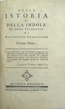 Della istoria e della indole di ogni filosofia.
. AGATOPISTO CROMAZIANO (pseudo. de Buonafede Appiano)
