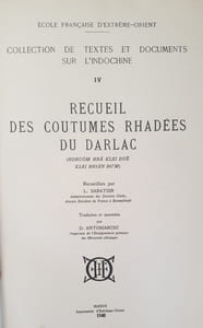 RECUEIL DES COUTUMES RHADEES DU DARLAC
