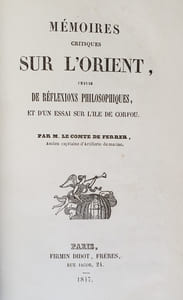 MEMOIRES CRITIQUES SUR L'ORIENT SUIVI DE REFLEXIONS PHILOSOPHIQUES ET D'UN ESSAI SUR L'ILE DE CORFOU