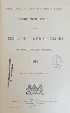FOURTEENTH REPORT OF THE GEOGRAPHIC BOARD OF CANADA. undefined