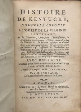 Histoire de Kentucke, nouvelle colonie à l'ouest de la Virginie. FILSON (John)