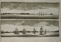 Voyage autour du monde, fait dans les années 1740, 41, 42, 43, 44. Par George Anson, présentement Lord Anson, Commandant en Chef d'une Escadre envoyée par sa Majesté Britannique dans la Mer du Sud. Tiré des Journaux & autres Papiers de ce Seigneur, & publié par Richard Walter, Maitre es art & chapelain du centurion dans cette expédition.Orné de cartes et de figures en taille douce. Traduit de l'Anglois. A Geneve,chez Barillot et fils,1750. Suivi de : Voyage à la mer du sud, fait par quelques Officiers commandants le Vaisseau le Wager. Pour servir de suite au Voyage de Georges Anson. Traduit de l'anglois. Lyon chez les frères Duplain. 1756.