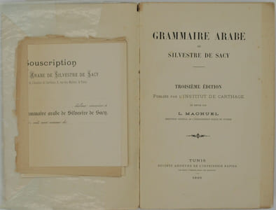 Grammaire Arabe, Troisième édition, publiée par l’institut de Carthage et revue par L. Machuel 