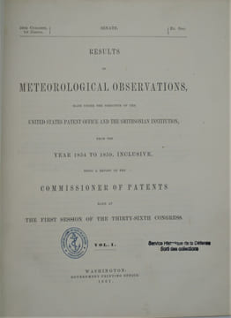 Results of meteorological observations: made under the direction of the United States Patent Office and the Smithsonian Institution from the year 1854 ...