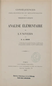 Conséquences philosophiques et métaphysiques de la Thermodynamique. Analyse élémentaire de l'Univers. 