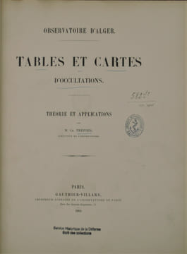 Observatoire d’Alger ,Tables et Cartes d’Occultations. Théorie et applications. . TRÉPIED , Charles